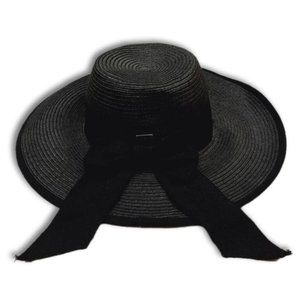 DELUX Woven Summer Floppy Brim Hat Lightweight Black w/Ribbon Sz S - M